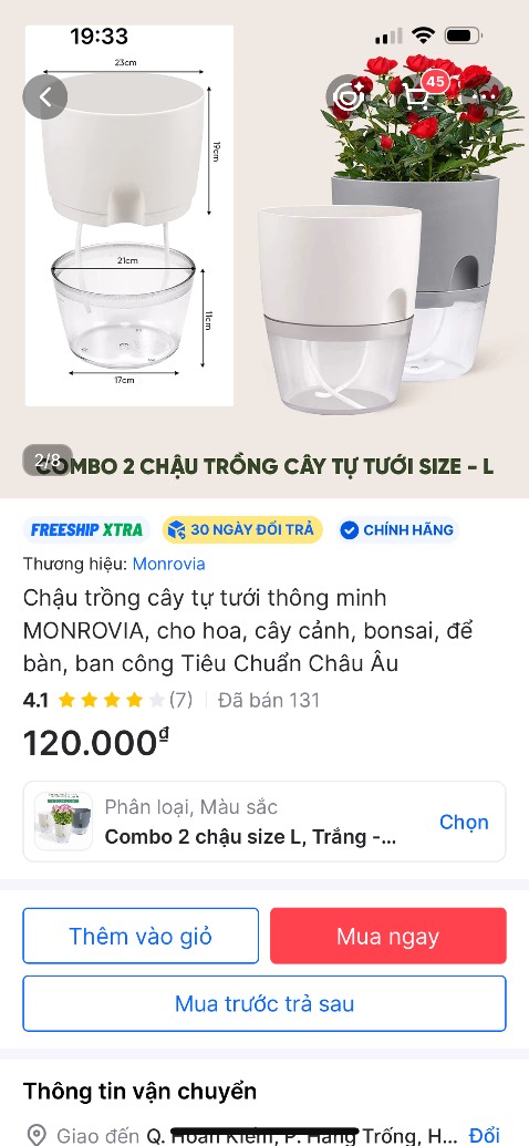 Đặt size L mà giao size nhỏ hơn, không đúng mô tả sản phẩm, dù chậu nhỏ hơn nhìn cũng đẹp nhưng làm thế này cũng không muốn đặt hàng lại nữa vì thiếu chữ tín. Thủ tục đổi trả thì lằng nhằng, mãi không up được ảnh để yêu cầu đổi.