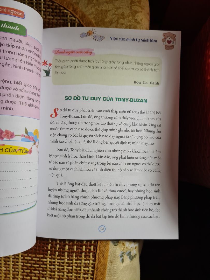 Bộ sách được in màu, chất lượng giấy tốt. Nội dung gồm những câu chuyện để rút ra bài học cho trẻ em.    Một số câu chuyện cổ tích, ngụ ngôn, hoặc về danh nhân khá hay và dễ hiểu. Tuy nhiên có 1 số câu chuyện điển cố lấy từ bên Trung quốc như kiểu đi đánh giặc, bày binh bố trận, ngôn ngữ xa lạ, gây khó hiểu cho trẻ em. Nói chung tạm chấp nhận được, chứ không quá xuất sắc.