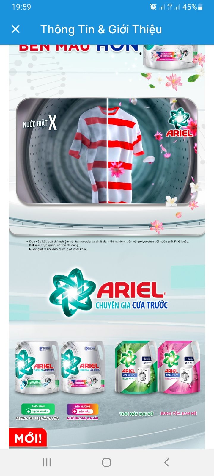 Nước Giặt Ariel Cửa Trước là sản phẩm được nhiều người ưa chuộng bởi tính năng đánh bay vết bẩn ngay từ lần giặt đầu tiên, làm trắng sáng vải, giúp vải mềm mịn và khử mùi ẩm mốc, lưu lại hương thơm trên quần áo.