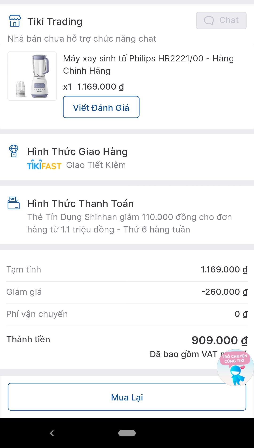 mình rất thất vọng cách sản phẩm này định giá, cứ như thách đố, trả giá với khách hàng. Sản phẩm 1 tr 169, mình tìm được các mã giảm giá giảm được 260k, giá mình mua 909k. mình nghĩ vậy là mua được sp giá tốt.
nhưng xem lại các đánh giá trước giá bán sp này là 650k, 750k, 900k tặng máy sấy tóc...
=> Tóm lại giá bán rất cao và chặt chém người mua.