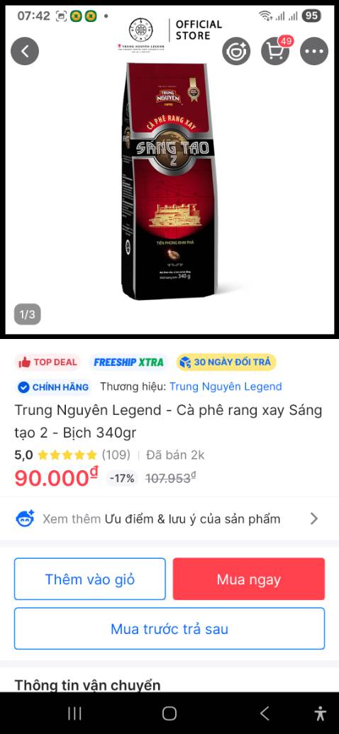 Chênh lệch giá niêm yết trên Tiki App và không được Tiki áp dụng giảm giá của người bán.