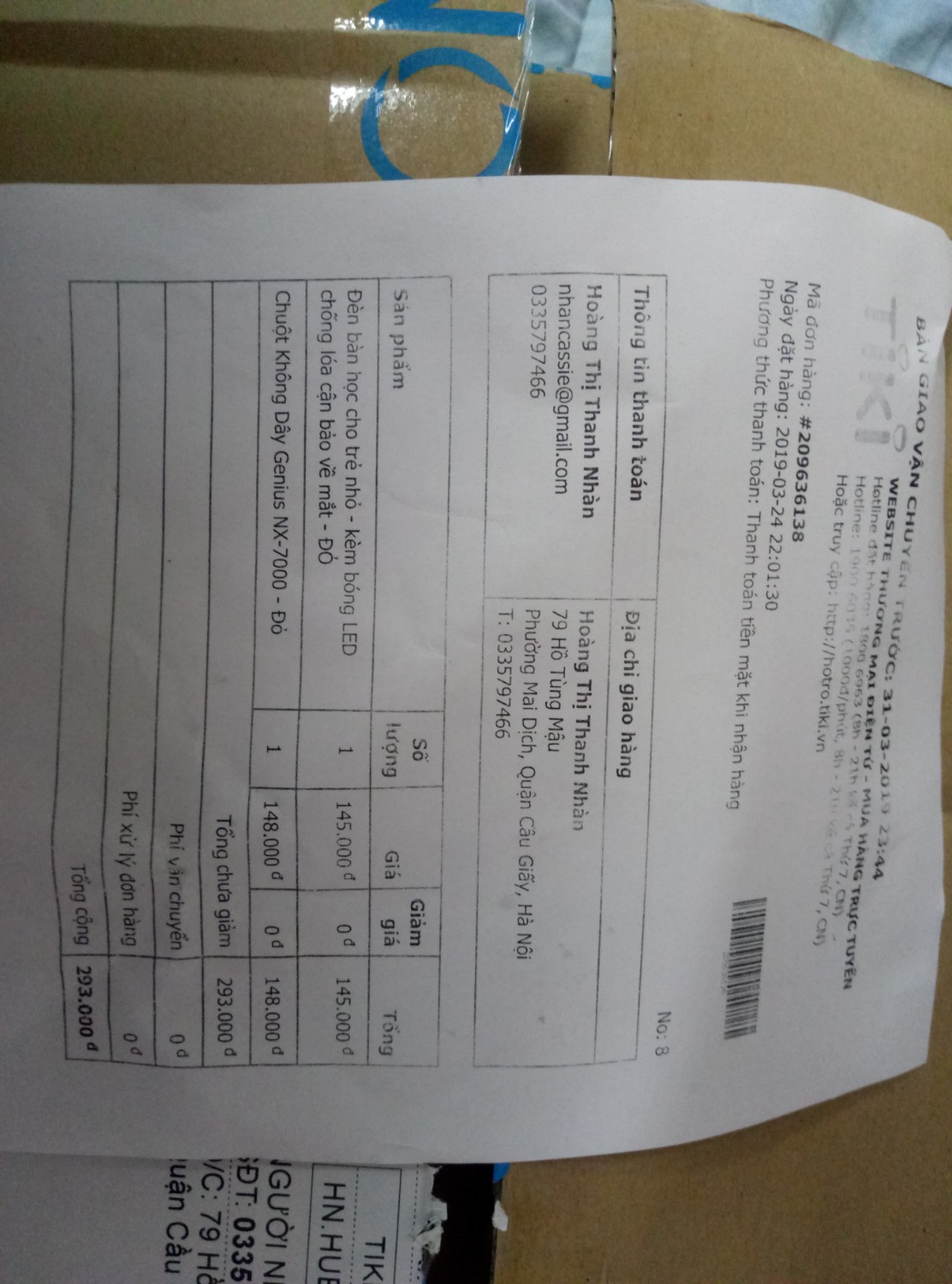 Mình đặt chuột Genius NX 7000 MÀU ĐỎ nhưng bên mình lại giao MÀU XANH mà không hề gọi điện hay có bất kỳ một hành động nào thông báo cho mình. Mình rất không hài lòng về việc này.