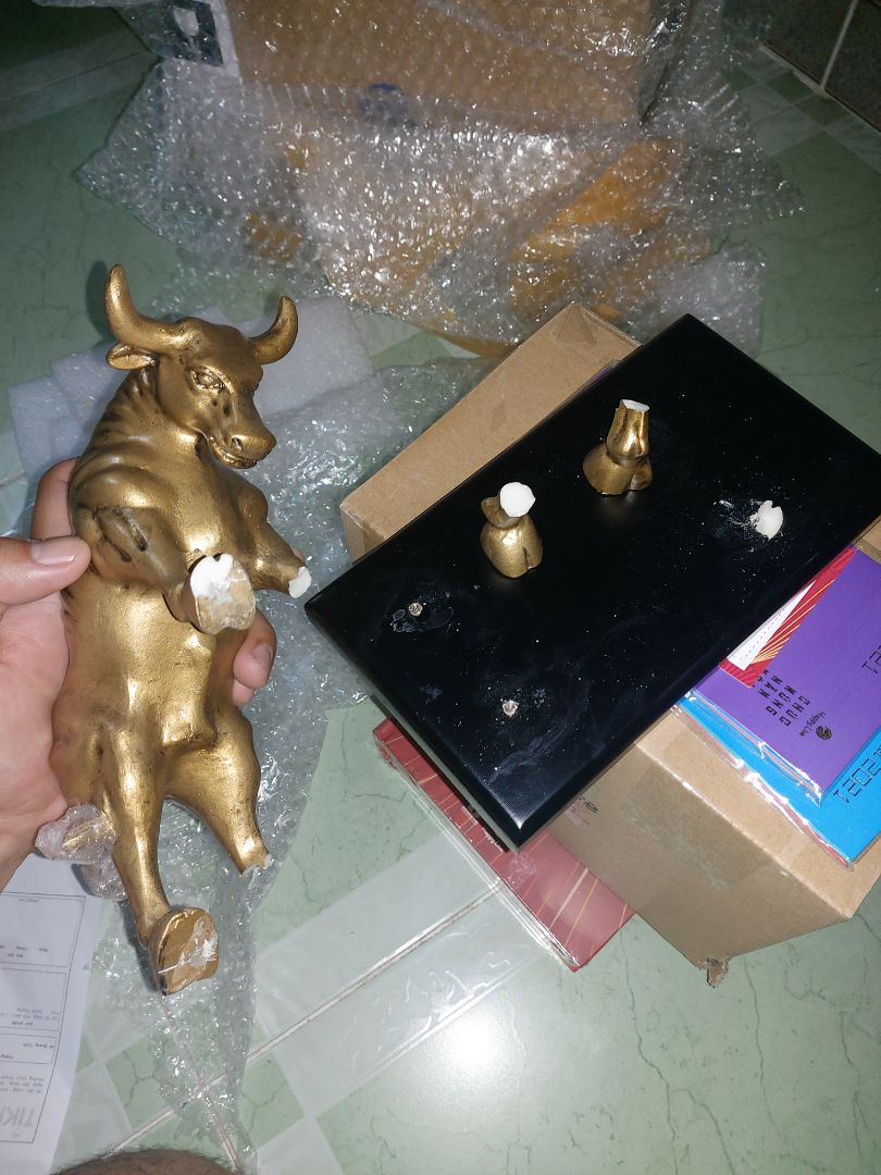 Khi mua tôi được tặng kèm cuốn sổ tay rất ngầu cùng phong bao lì xì. Nhận được cặp linh vật này vừa sáng nhưng tới chiều mới rảnh khui hộp khi khui hộp thì con trâu đã gãy 2 chân, không biết do quá trình vận chuyển hay sản phẩm kém chất lượng, còn 1 *** nữa nhưng không dám mở ra sợ nó cũng bay cặp giò luôn, tôi đang đợi phản hồi từ tiki và happy life để giải quyết. Mong sớm nhận được hồi âm. Tôi sẽ đánh giá sao lại nếu được đổi con mới.