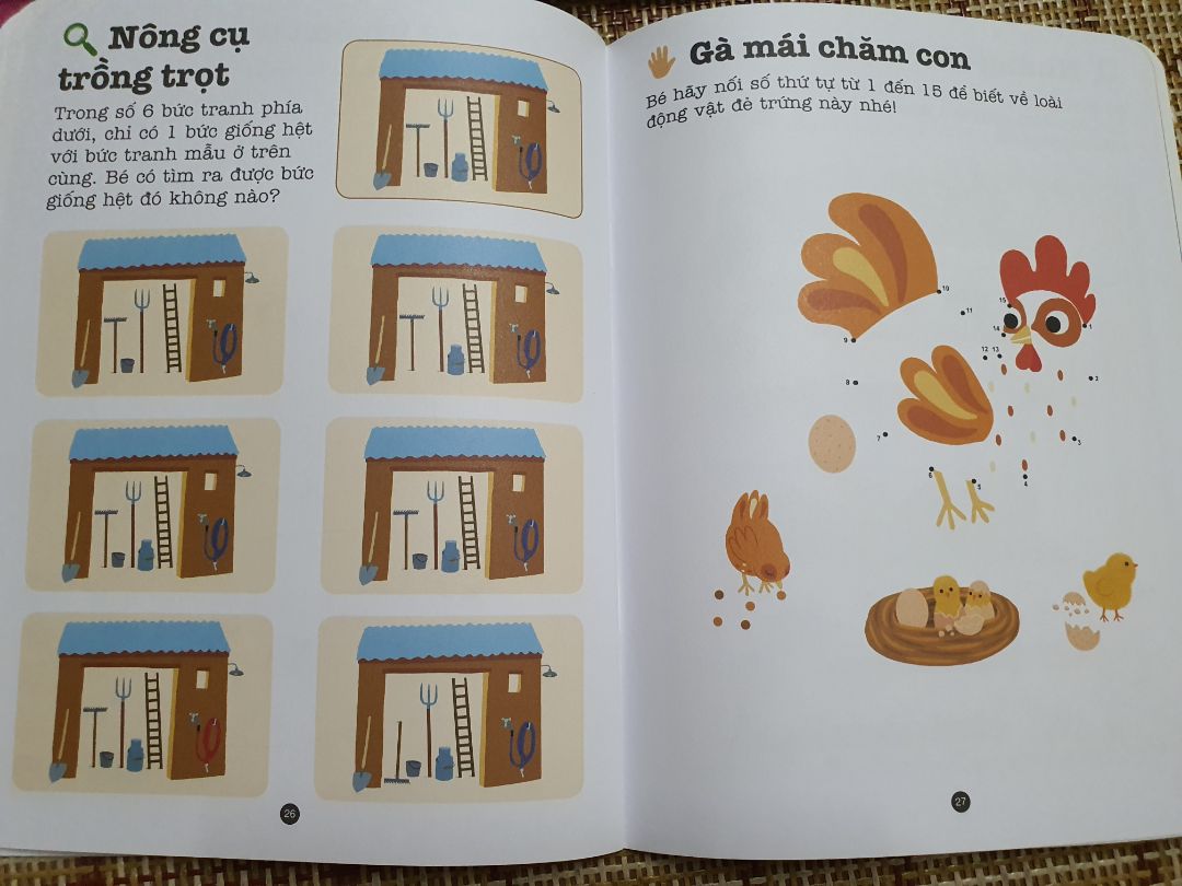 sách in màu đẹp lắm, trò chơi đa đạng, hay: tìm đường, tô màu, dán hình, tìm điểm khác nhau... bé mình gần 4 tuổi và thích chơi lắm.