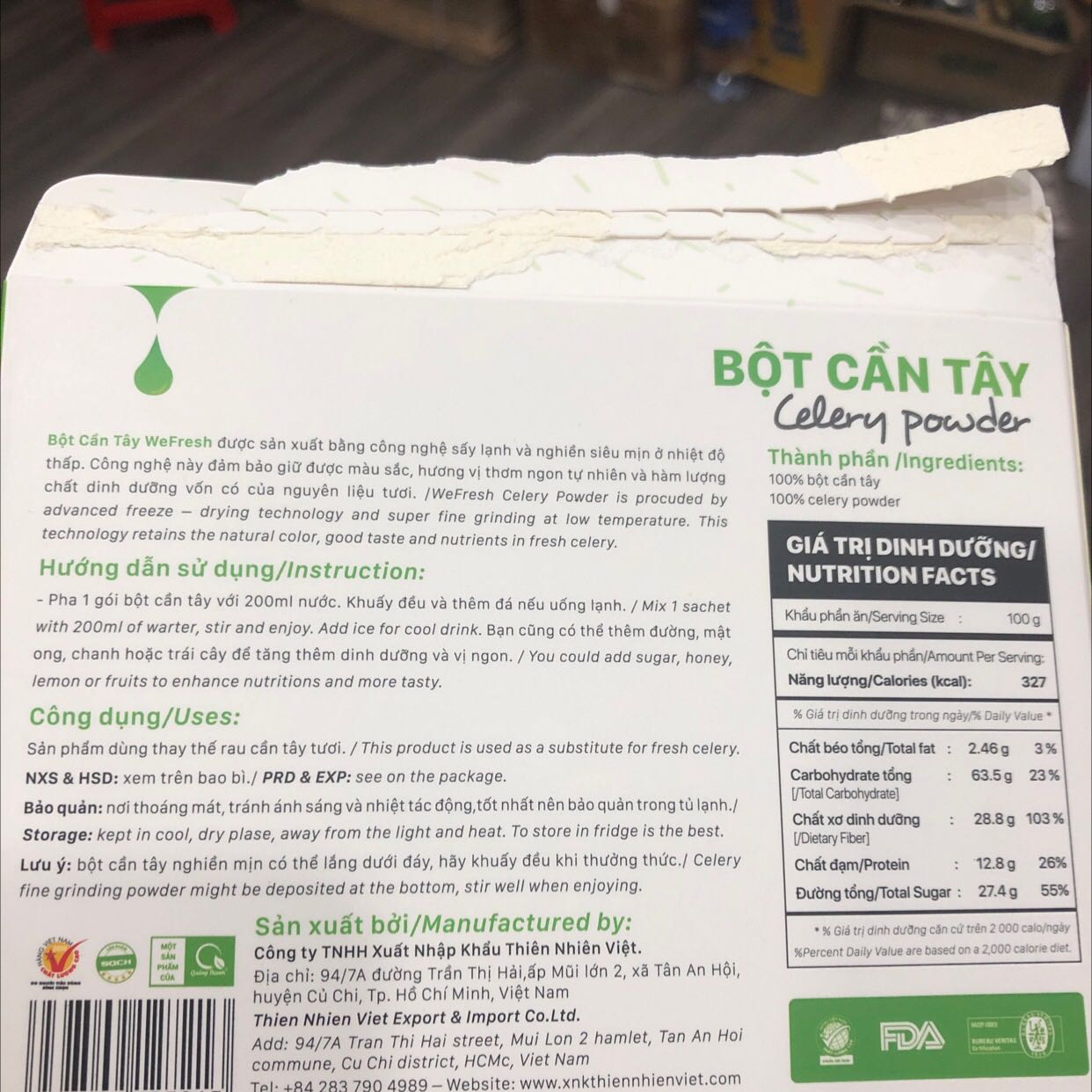 Bột cần tây rất thơm, dễ uống, dễ pha, gói nhỏ tiện dụng. Còn tác dụng như thế nào thì trên mạng có rất nhiều bài nói về công dụng của cần tây rồi. Sử dụng lâu dài mới thấy hiệu quả. Hàng đóng gói đẹp, date mới.