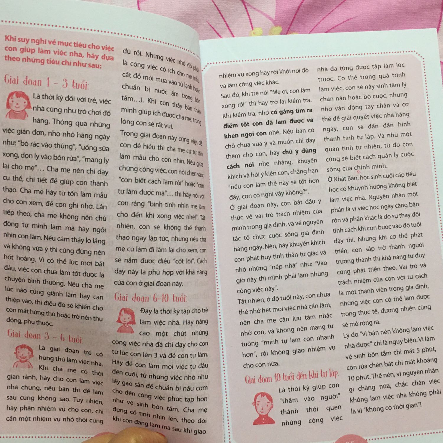 Sách viết cụ thể, giúp ba mẹ bé làm việc nhà theo lứa tuổi và từng hoạt động phù hợp.