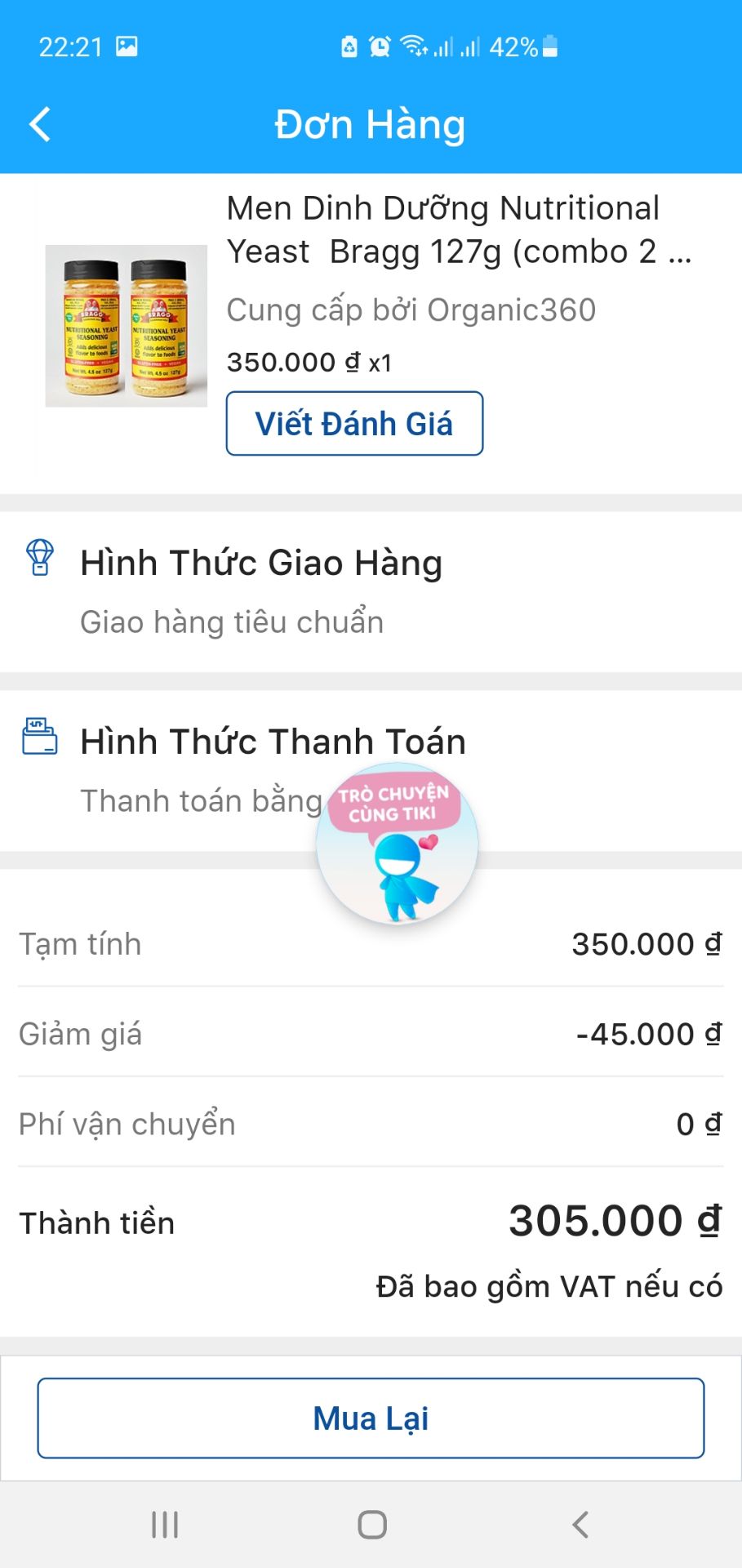 Giao hàng nhanh, mua dịp sinh nhật Tiki đc khuyến mãi giảm 45k ???
Hsd tới 11/2022.