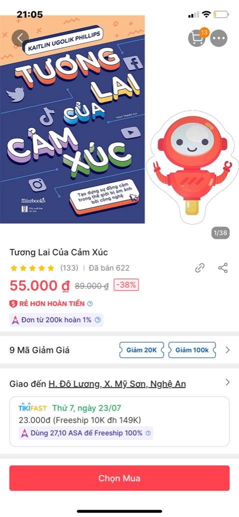 sách bao cẩn thận. ship nhanh. tranh thủ dịp sale nên mua vài cuốn để đọc. giá tốt. hy vọng tiki sẽ sale nhiều hơn