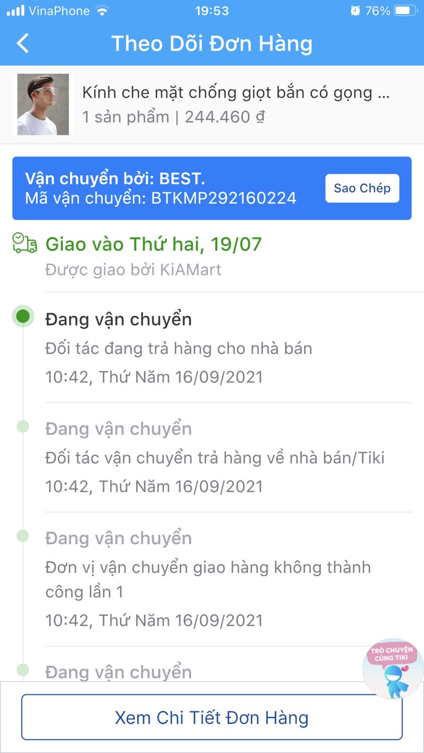 TIKI giờ làm ăn chẳng ra gì , 2 đơn hàng dự kiến giao là 19/7 và 26/7 mà đen nay 23/9/21 vẫn chưa giao ???