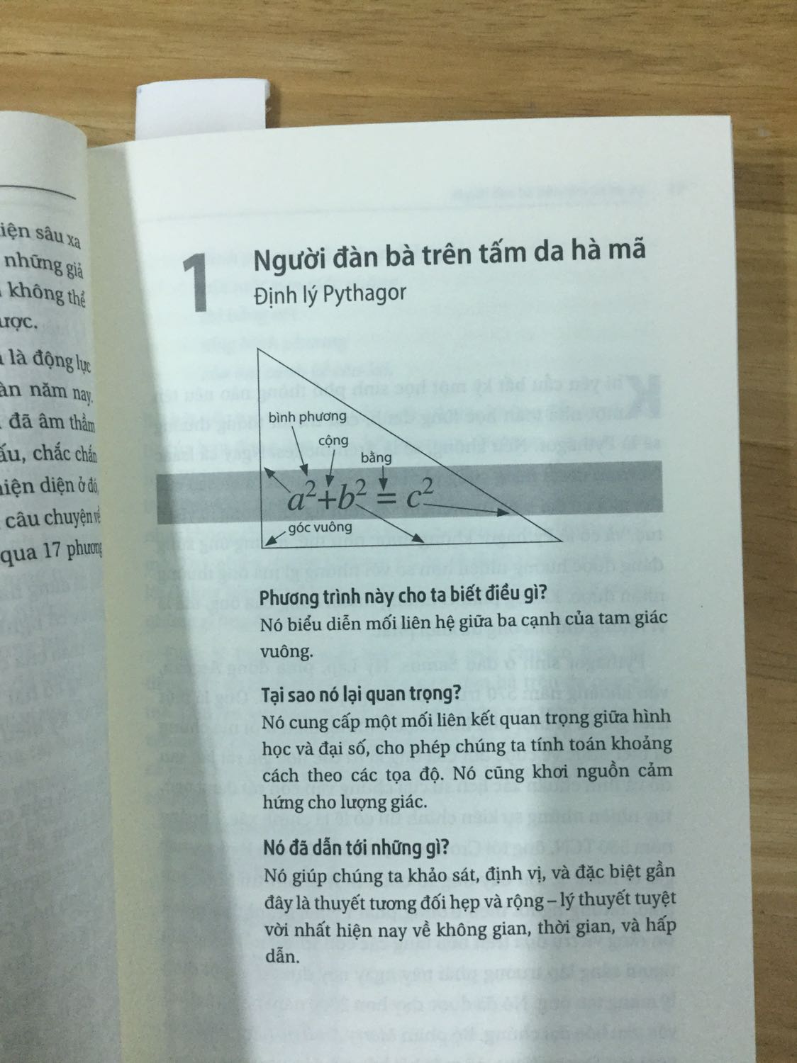 Một cuốn sách hay. 
Cuốn sách không phải bàn về toán học, nó chỉ là cuốn sách lịch sử, ghi chép và kể lại. Chẳng qua đối tượng được kể là những phương trình, hoàn cảnh ra đời cũng như ứng dụng...Bởi vậy, đừng cố đọc để hiểu các công thức, hãy đọc và chấp nhận các công thức một cách tự nhiên, dù không hiểu. Không cần phải hiểu, cứ đọc như một hiển nhiên rằng trái đất quay quanh mặt trời mà không cần chứng minh. Như vậy sẽ không cảm thấy chán và từ từ sẽ thấy được cái đáng yêu. 
Cứ đọc như đọc một cuốn tiểu thuyết, một hồi ký, một câu chuyện, hay một cuốn sách lược sử về các công thức món ăn. Rồi sẽ cảm nhận được cái đẹp của toán học.