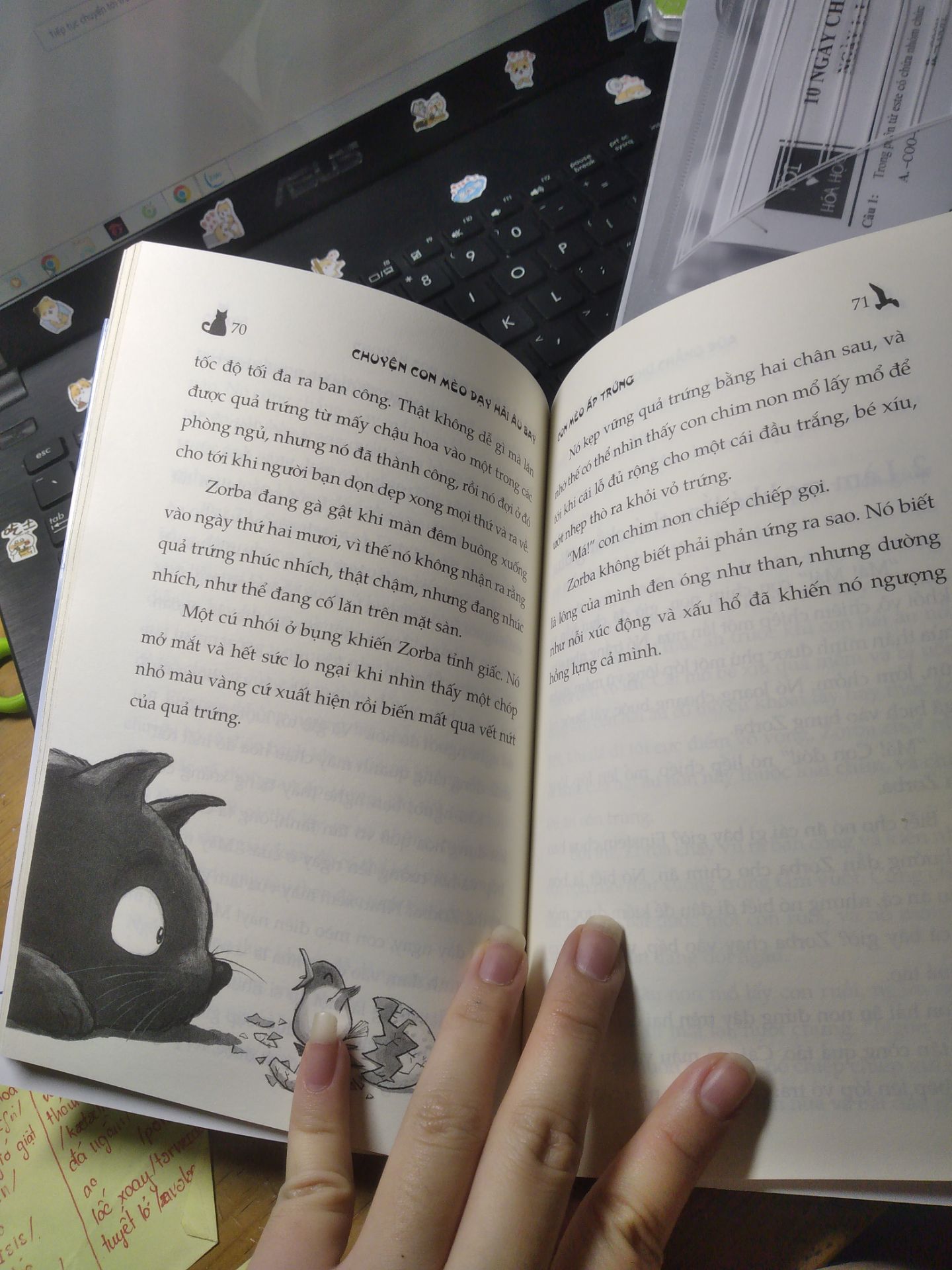 giao hàng cực nhanh nha, mình đặt chiều hum trc thì trưa hum sau đã có rồi.  sách khum bị sao hết, còn mới nguyên không hay gấp nếp. 5 sao cho chất lượng sách và dịch vụ. 
rì viu sương sương về nội dung, thì nó đúng là tả về câu chuyện một con mèo dạy con hải âu bay :). tuy cốt truyện nhẹ nhàng, dễ đoán nhưng cực cuốn. mình chỉ định đọc 50 trang thôi mà không dừng được. qua câu chuyện, mình nhận thêm được nhiều bài học về tình yêu thương và về cách con người đối mặt với thử thách. thế thôi, khum xì poi nhiều đâu. 
nói chung 4* cho nội dung sách. 
rất đề cử các bạn đọc nhaaa.