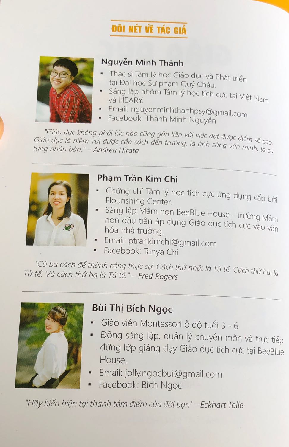 Mình theo dõi *** của 1 trong 3 tác giả là Nguyễn Minh Thành một thời gian khá lâu. Bạn ấy có nhiều chia sẻ rất hay và hữu ích. Cuốn sách in màu trên nền giấy đẹp thể hiện rõ sự chỉn chu của các tác giả. Cuốn sách cần thiết cho mình ở thời điểm này. 
Cảm ơn Tiki đã bọc sách rất đẹp ?