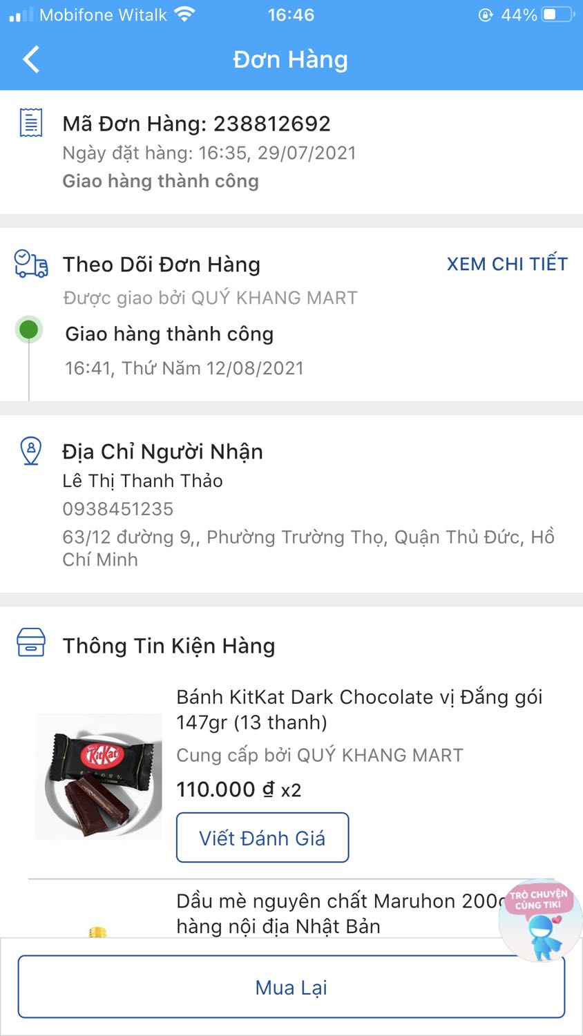 Mình đặt socola kitkat mà shop giao loại khác. Check lại dùm mình