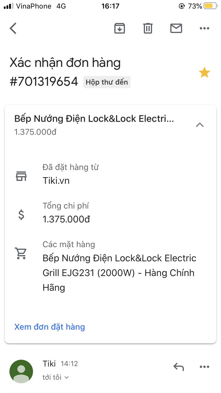 Mình thật sự rất hay mua đồ tiki và cực kỳ tin tưởng tiki. Nhưng lần này thì thất vọng về phần giá cả. Khi mình đặt mua gấp và nhìn khoảng giá hơn 1tr2 cho bếp nướng này thì thấy trong khả năng của mình nên đặt mua ko suy nghĩ. Nhưng ngay khi vừa thanh toán xong thì vào phần mục hàng đó phần giá chỉ còn hơn 800k. Lên website lockandlockvietnam và các nơi khác thì cũng chỉ có giá giao động trong khoảng 800k. Phần giá cao hơn cho thương hiệu và uy tín của tiki mình có thể hiểu, nhưng cao hơn đến gần 500k với 1 sản phẩm ở mức giá dưới 1tr thì mình nghĩ ko đáng. Cũng 1 phần do bản thân tin tưởng tiki nên mình k làm thao tác so sánh trc khi mua.