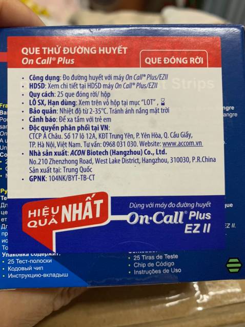 Hàng chính hãng, Hạn sử dụng xa 28/7/2022. So với những sp đã dùng trước đây thì sp này chất lượng hơn hẳn. 
Nên mua que thử đường có bao riêng như thế này vì  tôi đã dùng loại 25 que/1 hộp (đo không chính xác, phải thử đi thử lại nhiều lần, tốn kém hơn và không an tâm). 
Sẽ đặt mua thêm. Giao hàng sau 2 ngày (sớm hơn 1 ngày so với dự kiến.
Cám ơn shop.