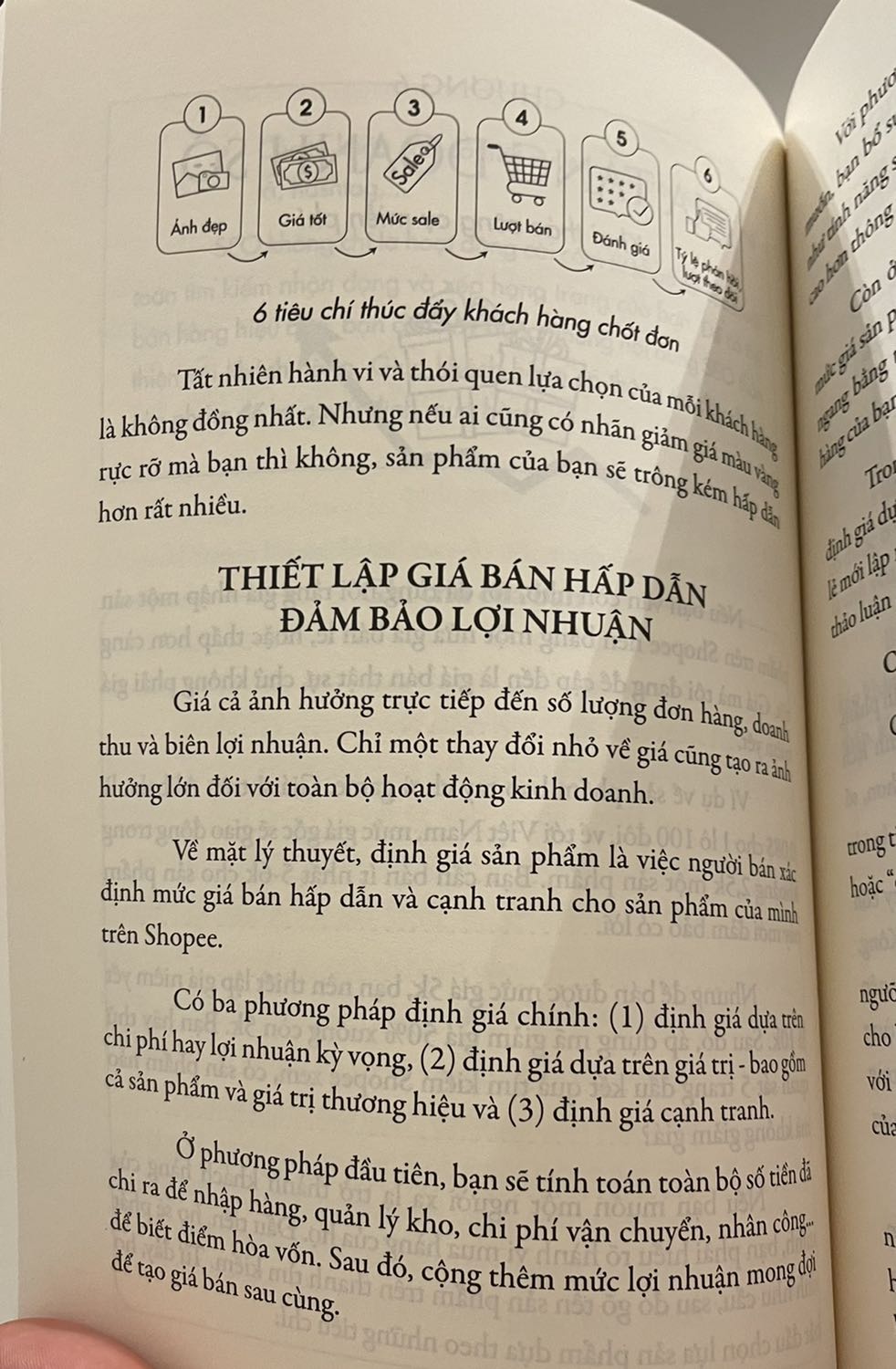 Sách đẹp, không quá dày, dễ đọc. 5 bước cơ bản để tạo gian hàng, ra đơn và tiếp tục phát triển sau đó là nội dung cơ bản của quyển sách. KHÁCH HÀNG Ở ĐÂU, BẠN PHẢI CÓ MẶT Ở ĐÓ. Mình rất thích câu này, khi khách hàng dàn trải ở mọi nơi thì mình có thể bán hàng ở mọi nơi. Kiến thức bài bản của quyển sách này giúp mình hiểu ra rất nhiều thứ để về tiếp tục cải thiện gian hàng của mình. Cảm ơn tác giả.