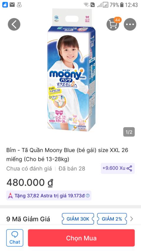 Bỉm tốt. Bé dùng không bị hăm. Đóng gói cẩn thân.