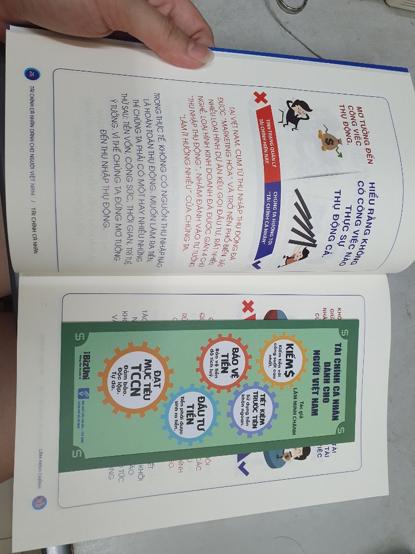 Sách được bọc nilon cẩn thận. giấy in dày và chất lượng. Mực in màu rõ nét và đều. Có kèm mã đăng nhập khóa học onl rất bổ ích. Về nội dung thì mình đánh giá cao cuốn này vì lượng kiến thức mới mẻ, sát với hoàn cảnh Việt Nam và cách viết cũng súc tích, dễ hiểu. Với mình cuốn này xứng đáng số tiền 2***đ và mình khuyến khích mọi người nên mua.