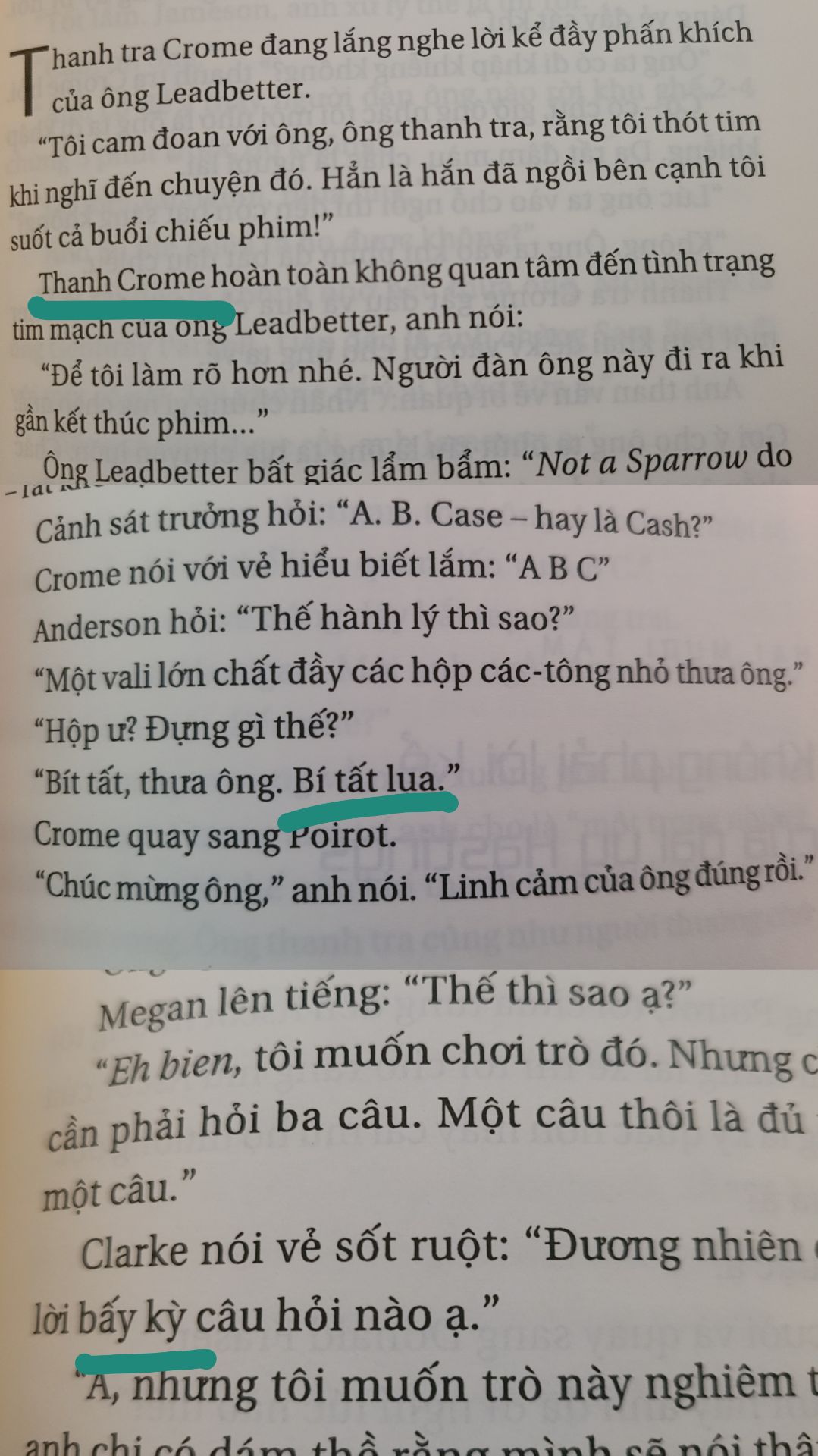 Về bản dịch: Rất nhiều lỗi chính tả, thiếu dấu chấm phẩy. Tên thuốc viết không nhất quán: lúc thì morphine, lúc thì moóc-phin. Jack Đồ Tể thì bị dịch thành Jack Đào Mỏ. Văn phong đôi lúc quá casual, không trau chuốt, không phù hợp với một tác phẩm thời của AC.

Về nội dung: Sử dụng 2 POV tuy có khác so với các tác phẩm khác nhưng ABC vẫn mang lối kể truyện fairplay điển hình của Agatha: Để độc giả cùng nắm được mọi chi tiết vụ án, thậm chí phơi bày gợi ý ra trước mắt người đọc, nhưng không phân tích và suy luận điểm nào cho đến cuối truyện. Đây là điểm khác biệt tạo nên thương hiệu trinh thám AC so với Doyles. Mạch truyện không quá giật gân nhưng cái kết thì thỏa mãn hơn một vài tác phẩm khác của bà.