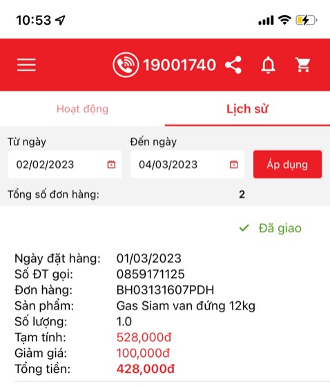 Có voucher nhanh chóng, gas giao nhanh hơn nước, có nv cskh liên hệ sau mỗi lần đặt hàng.