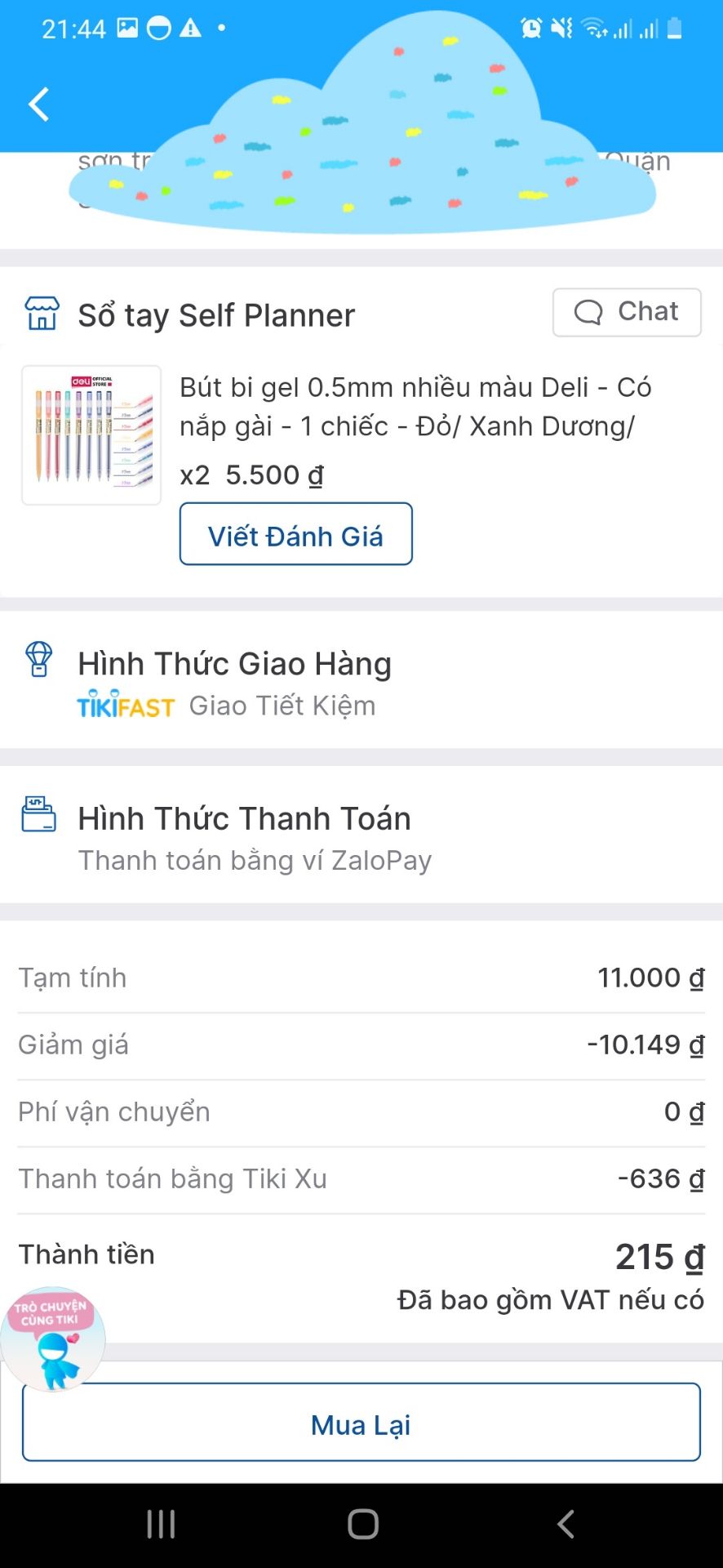 Chơi trò mini game của shop được tăng voucher giảm 10k. nên mình lựa sp có giá trị nhỏ của shop để mua. Shop bọc hàng rất kĩ, có kèm giấy mã QR tích điểm và tặng voucher lần mua sau. Có trục trặc là đặt 2 cây mà shop giao 1 cây, nhưng sau khi chat vs shop thì shop có gửi bù thêm vào. Rất hài  lòng với thái độ làm việc chuyên nghiệp của shop