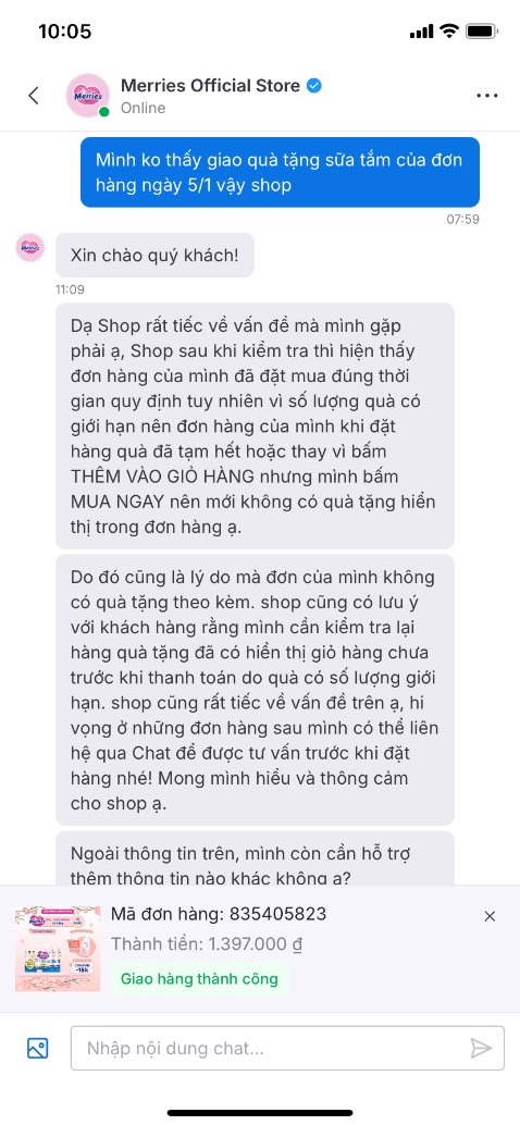 Ko giao kèm quà tặng, phản hồi thì shop giải thích ko chính xác