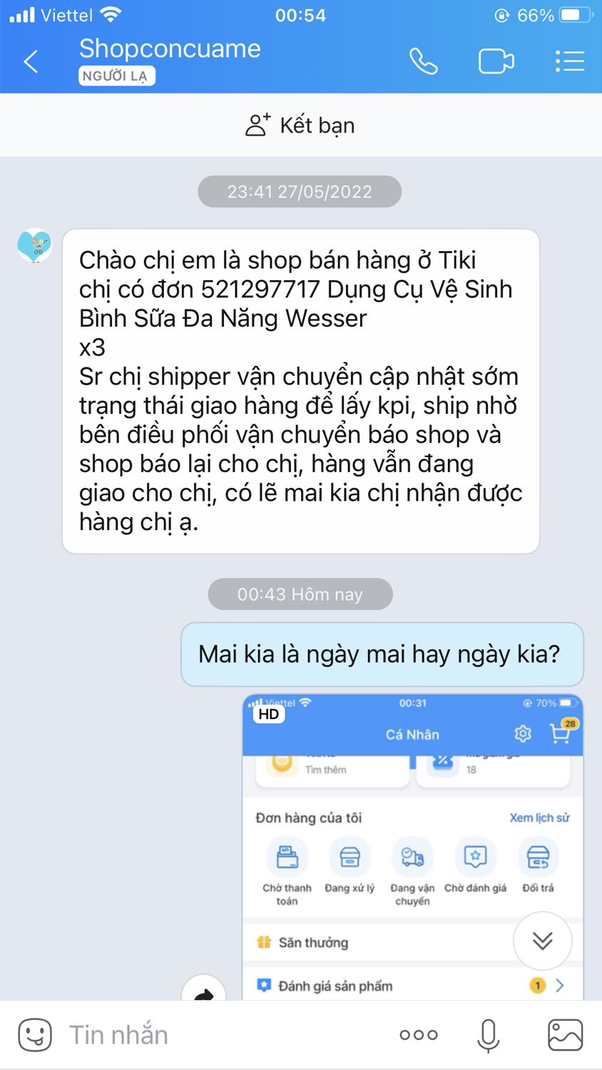 Chưa hề nhận được sản phẩm nhưng đã đánh dấu là sản phẩm đã được giao. Đang hoang mang thì có bạn tự xưng là nhân viên shop nhắn tin thông báo là do bên vận chuyển cập nhật sớm để chạy kpi. Khuyên các bạn nào có ý định mua hàng thì đừng thanh toán trước, đây không phải là lần đầu tiên mình gặp vấn đề về việc thanh toán trước rồi. Lần trước chỉ gọi bảo đến kho nhận hàng cách nhà 10 cây số để nhận, giờ là dứt khoát ko giao mà báo giao rồi luôn. Thôi tạch chuyện thanh toán trước trên tiki :))
Chưa nhận được hàng nên không biết đánh giá sao, thôi cho 1* vậy