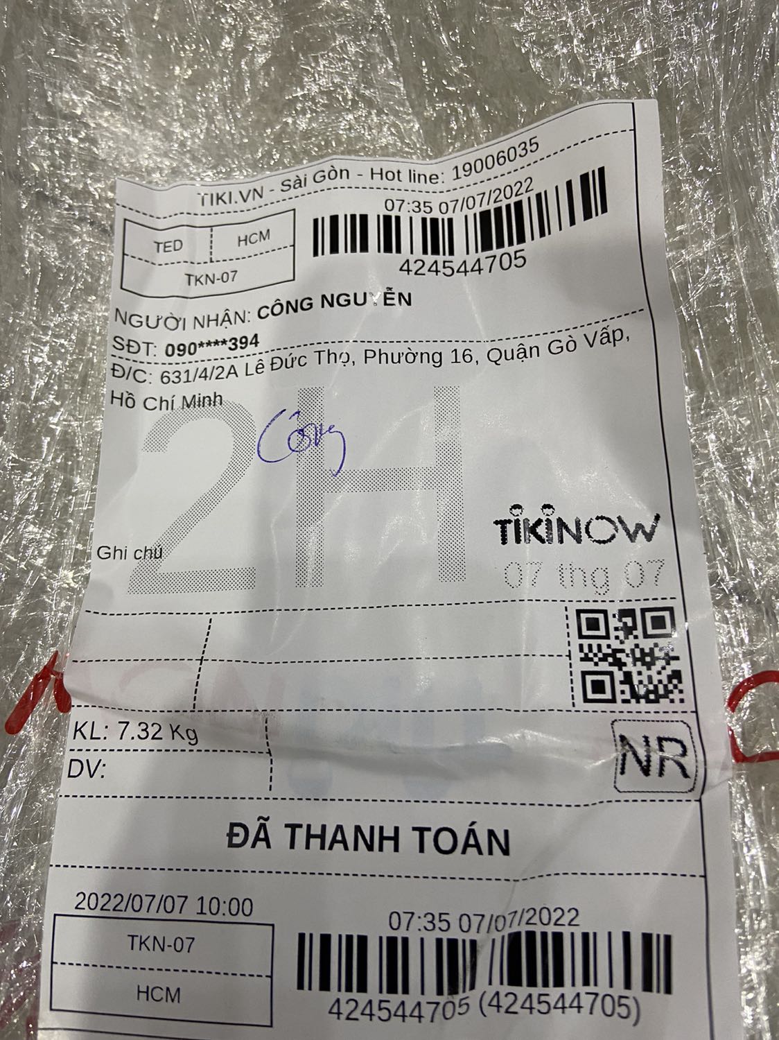 Tiki vui lòng kiểm tra lại, đơn hàng giao thiếu 1 gói tã, đơn đã thanh toán