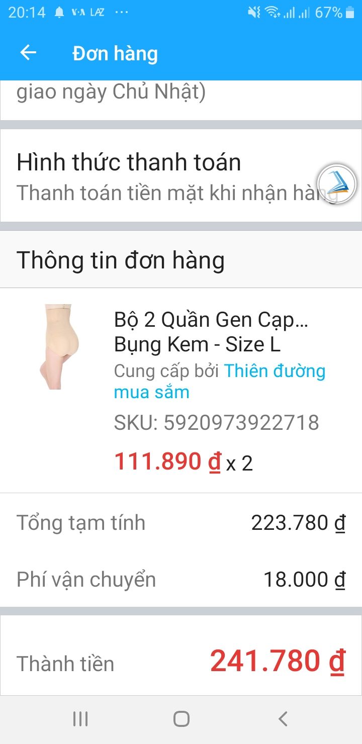 đặt size L giao XXL. Bao bì và đơn hàng đều size L, trong ruột XXL. To quá làm sao mặc được