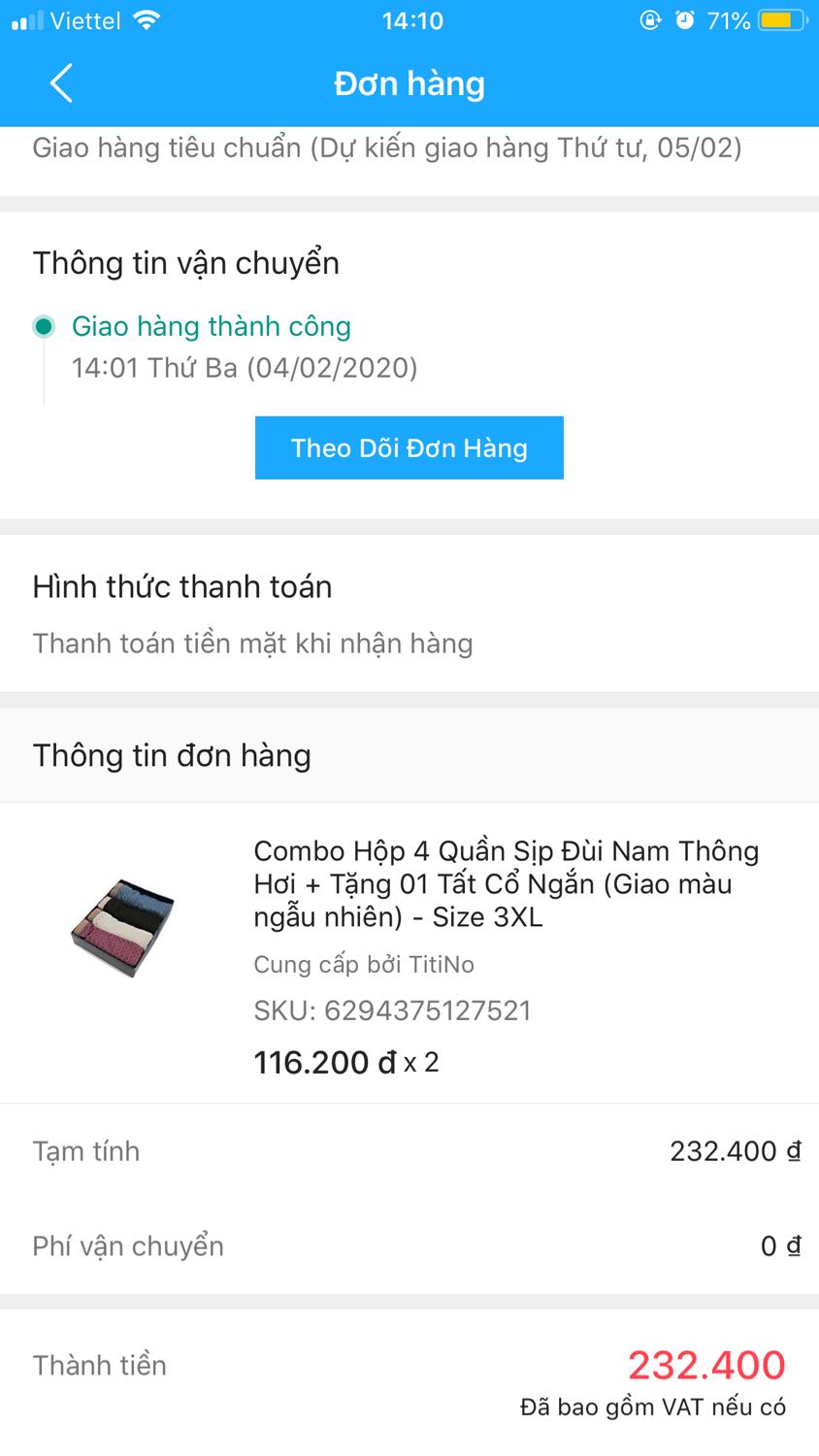 Mình thanh toán qua App *** pay rồi. Không hiểu sao bên tiki nhận thế nào để shop báo shipper thu tiền, gọi tổng đài thì ko giải quyết. Mua món đồ tụe dưng đắt gấp đôi.