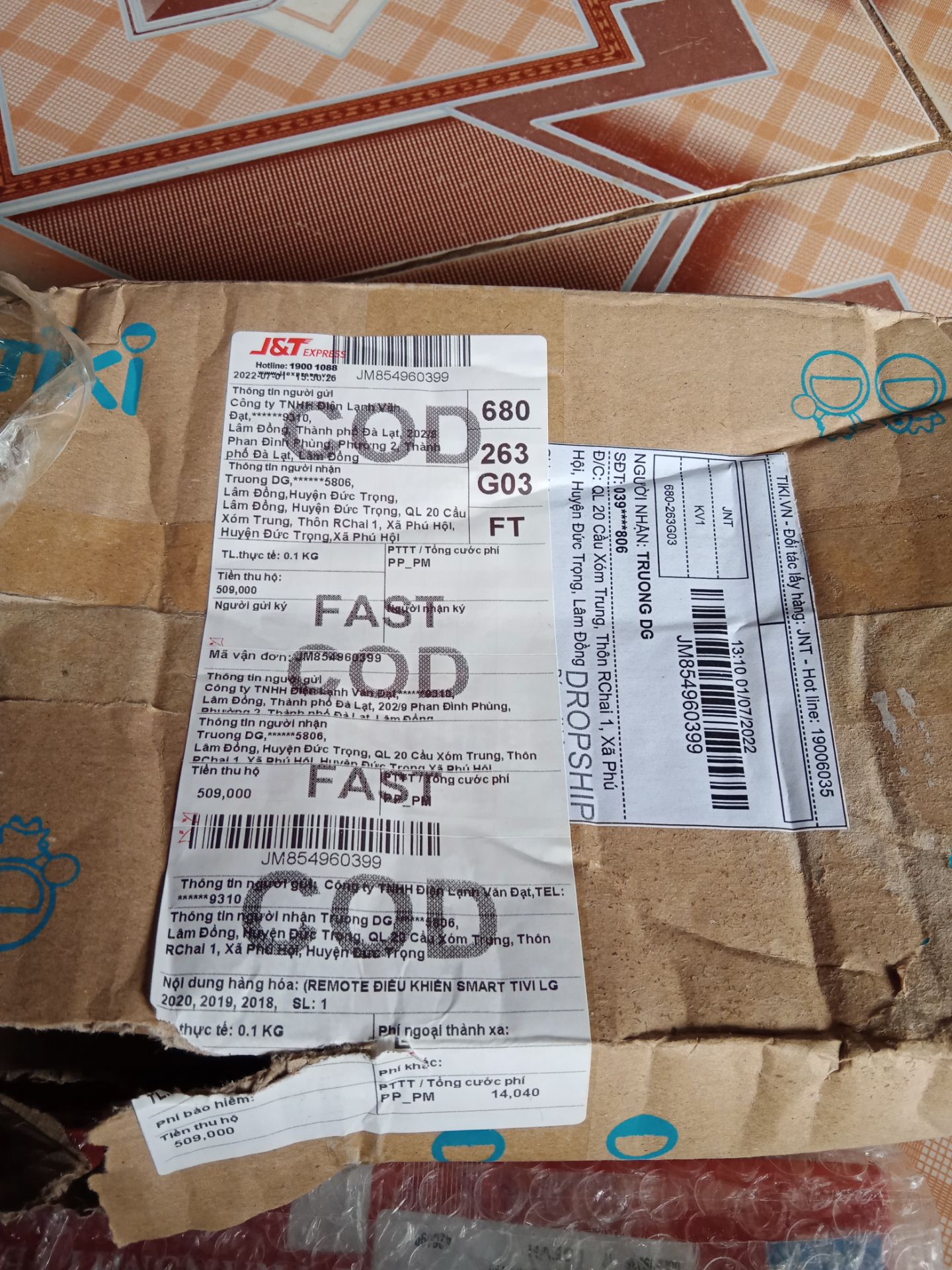 đã nhận được hàng