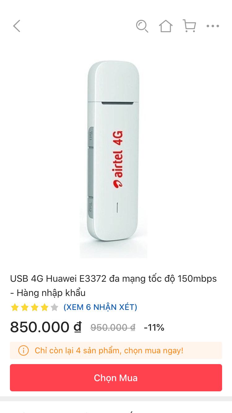 Tôi chọn mua sản phẩm dcom air 4G vậy mà giao cho tôi hàng không đúng như hình ảnh.
