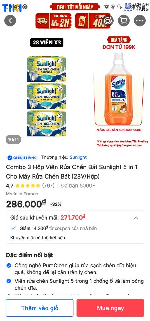 Sao không thấy tặng nước lau sàn?