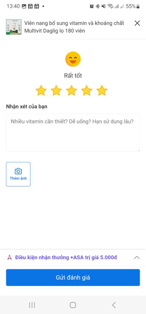 Sản phẩm tốt, nhiều vitamin tốt, bổ sung dưỡng chất cần thiết, giống như mô tả
Shop hỗ trợ ổn, giao nhanh, xứng giá tiền