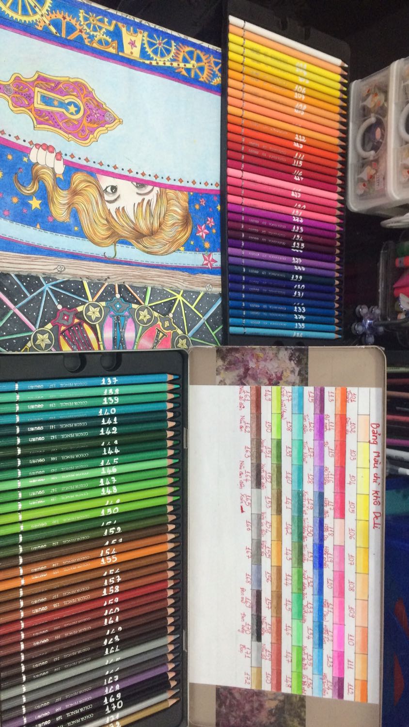 Đã mua 3 loại chì màu kuelox, marco renoir, deli khô thấy deli khô chất màu tông sáng nhiều mà chồng màu tốt nhất tận 5 lớp chồng màu, màu tô đậm đều, tuy nhiên khuyết điểm của e này là nếu tô lợt mảng màu ra ko đều nên chỉ thích hợp tô đậm, vì thế nên mình mua để bổ sung cho bộ màu vẽ của mình, ko thể dùng làm màu tô chính trong các bức tranh vẽ siêu nét được!