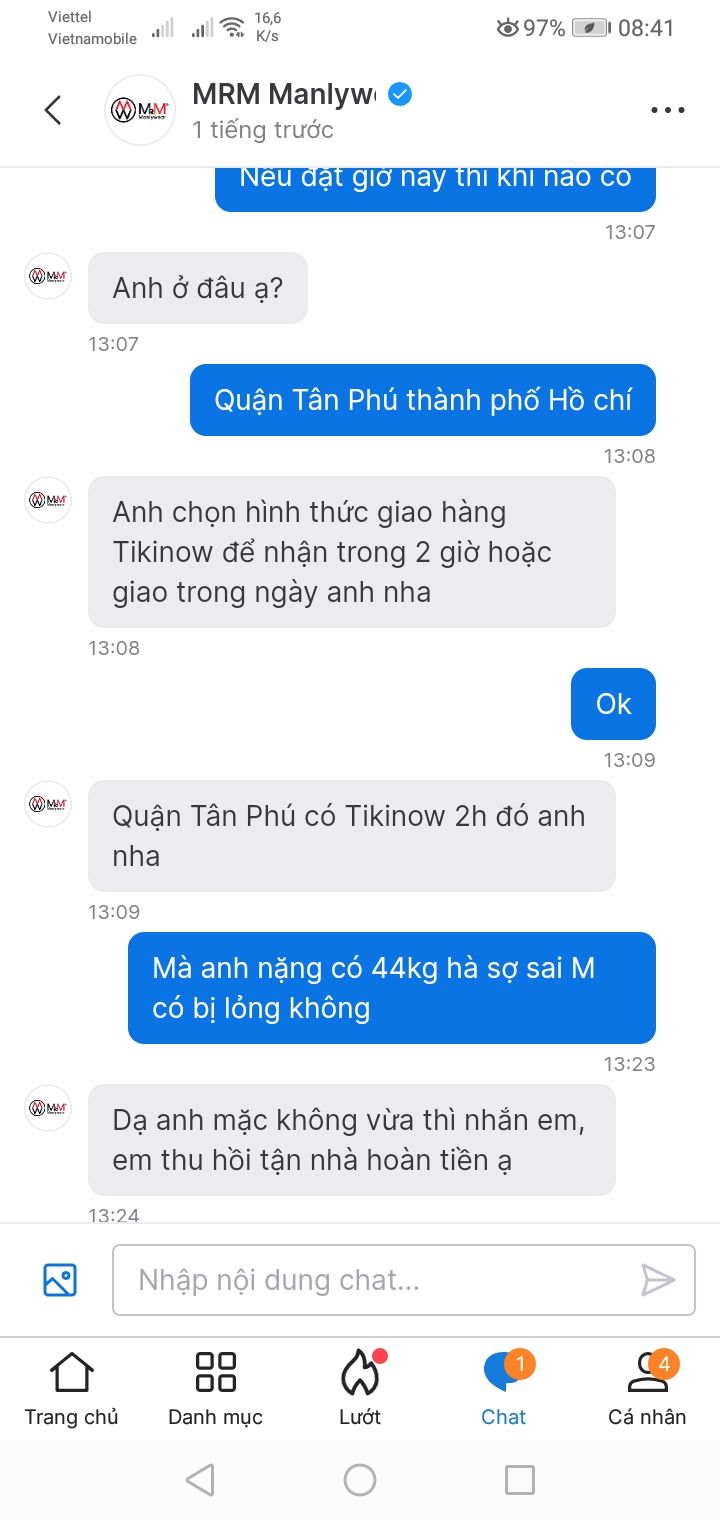 Hàng của shop này tốt và uy tín lắm mọi người tiếc là mình mặc không vừa nên mới đổi trả hàng lại mà shop vẫn hộ trợ tư vấn nhiệt tình nói chung là chất liệu của vải rất tốt co dạng mặc vào rất thoải mái mọi người nên mua nha không chê vào đâu được 😀😀😀