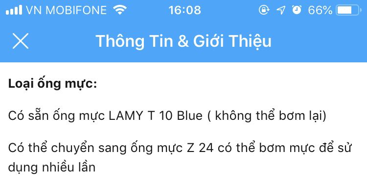 Đọc nội dung về “Thông Tin & Giới Thiệu” mình cứ tưởng là được tặng kèm ống bơm mực miễn phí. Ai ngờ chỉ là hiểu nhầm. 
Mua bút về muốn viết lâu dài phải mua thêm ống bơm mực nữa mới coi như xong set.