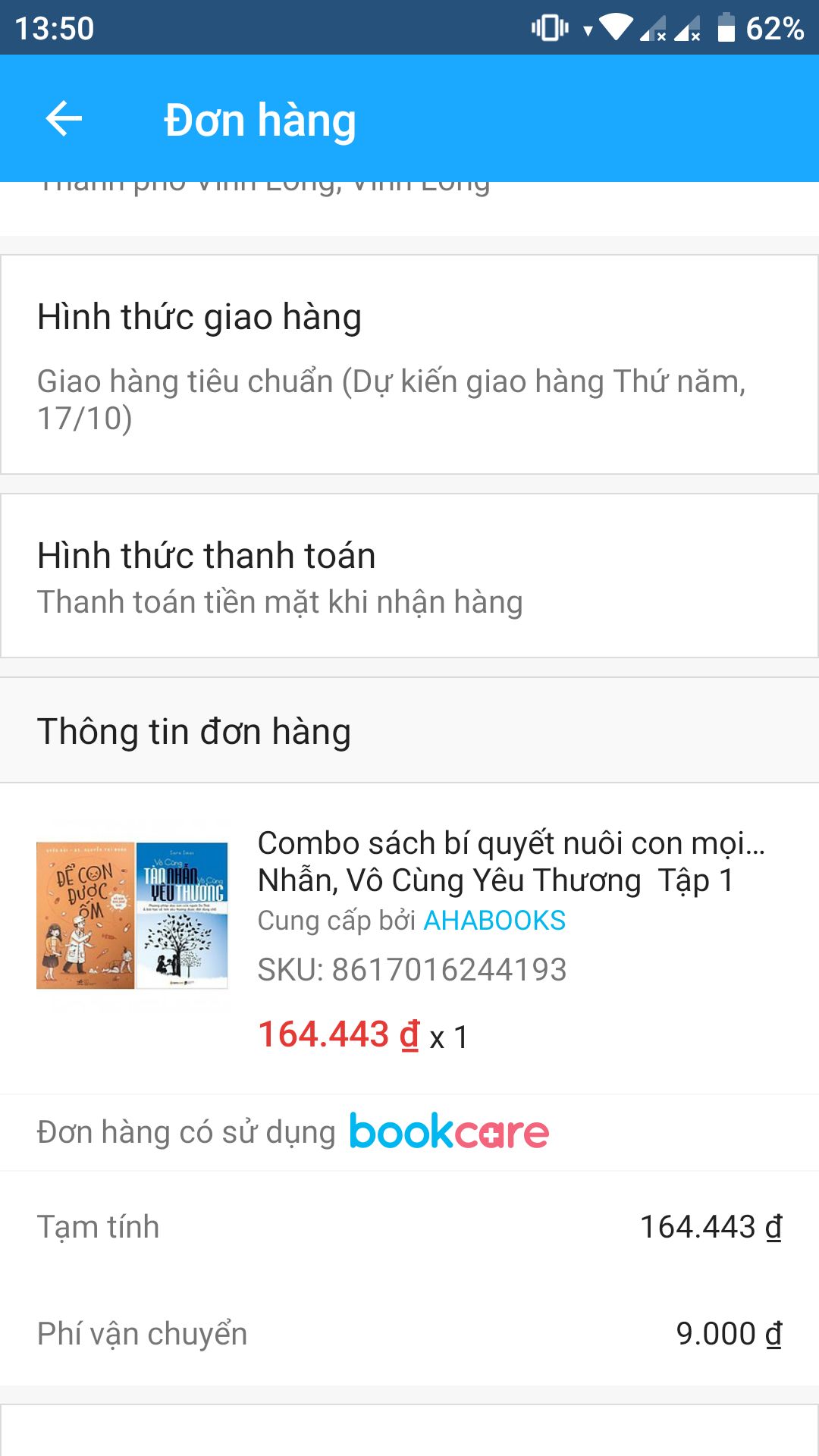 Đơn hàng có sử dụng bookcare, tài khoản tiki bị trừ luôn tài khoản bookcare mà khi nhận hàng chả có bao bọc gì hết.