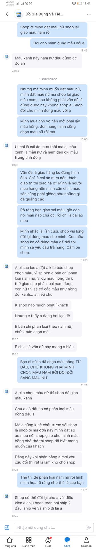 Hình minh họa rõ ràng màu nam và màu nữ, đặt màu nữ lại giao màu nam xong bảo khách hàng không nói rõ. Thái độ và cung cách bán hàng quá kém. Mình có 0 sao nên mình phải cho 1 sao.
Tiki làm ăn thế nào mà lại có những shop kiểu này, không bao giờ muốn mua lại hàng trên Tiki.