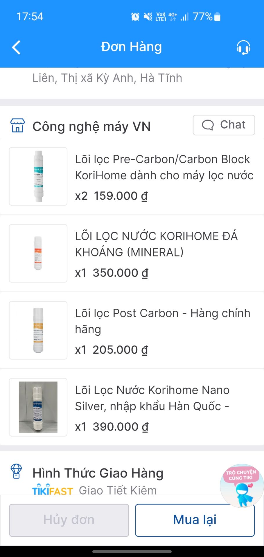 mua 2 đơn, tổng 6 loại lõi lọc. trong đó shop gửi nhầm 1 loại. nhắn tin 1 ngày rồi không thấy phản hồi. cho 1 sao

shop đã xử lý. chuyên nghiệp và có trách nhiệm. sửa lại 5 sao