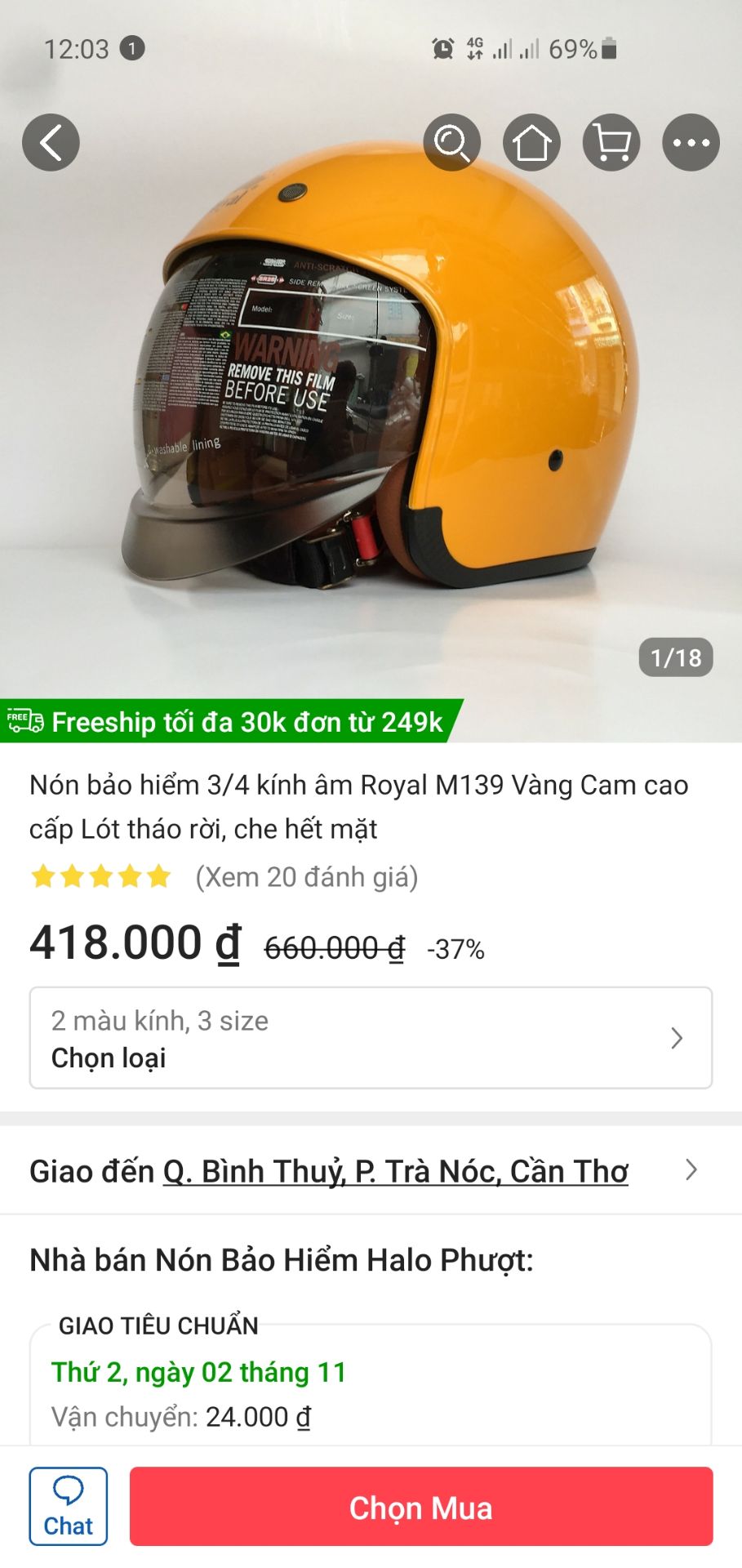 mình mua mũ của shop này được 1 năm rồi, lúc đấy mũ trông ko xịn bằng mũ các bạn đăng bây giờ, hơi thất vọng, nay mình mua mũ mới ở shop khác, rồi về tự sơn thêm chữ " why not " cho cá tính. Loại mũ này rất ok, còn mua ở đâu các bạn phải lựa chọn nha, mũ mới mình mua ở shop " mũ bảo hiểm halo phượt " ở tiki, giá mình mua tính cả khuyến mãi bao ship là 373k.