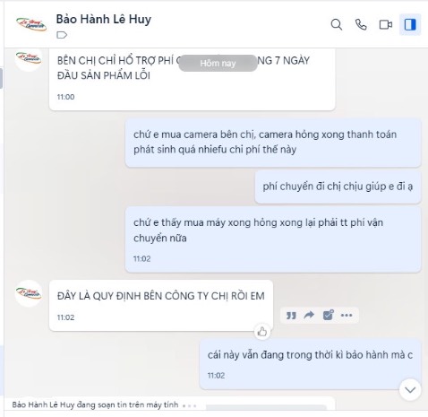 30/8/2023 mua camera
12/12/2023 bị lỗi 
Phải gửi lại cho shop để bảo hành, sau sửa xong hỏi lỗi gì không thấy shop trả lời nguyên nhân lỗi.
Nếu lỗi không thuộc về người sử dụng thì mình nghĩ shop nên chịu phí vận chuyển toàn bộ hoặc 1 phần, do phí này phát sinh do trả về shop bảo hành và bộ phận chăm sóc khách hàng nên giải thích nguyên nhân và trao đổi với khách sao cho thấy phù hợp hơn.
Biết là shop có quy định của shop nhưng khi khách mua hàng của shop 4 tháng mà bị lỗi kỹ thuật thì liệu là shop đã có kiểm tra kỹ thiết bị trước khi bán không, shop đã có nghĩ đến quyền lợi khách hàng khi bị lỗi này ko phải do người sử dụng gây ra không.
Service tệ quá nên sẽ đưa vào black list