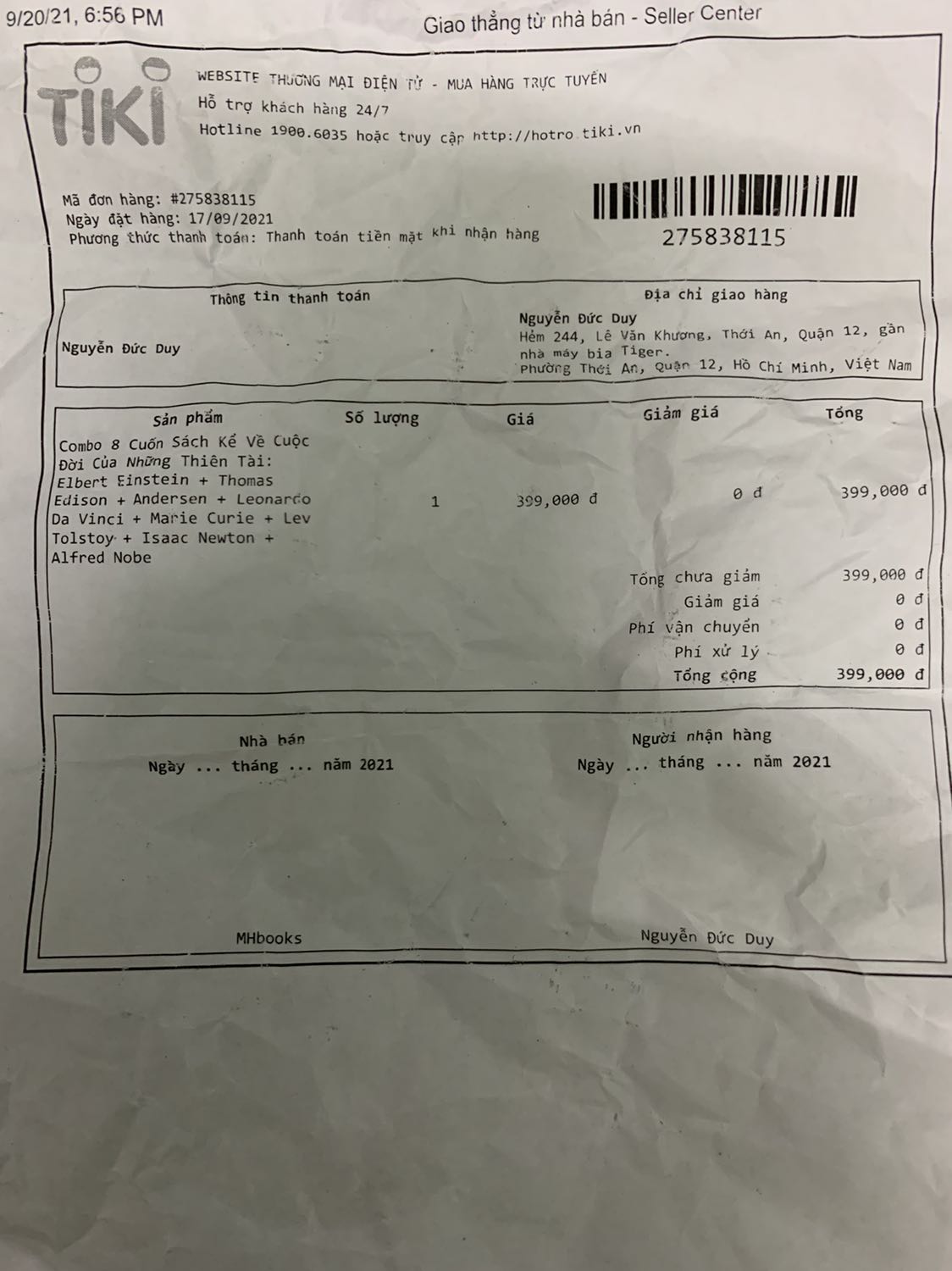 Buôn bán ***, thu tiền đủ 8 cuốn mà giao hàng chỉ có 7 cuốn. Đề nghị tiki kiểm tra kỹ lưỡng trước khi giao hàng. Tiki làm ăn riết chán quá !!