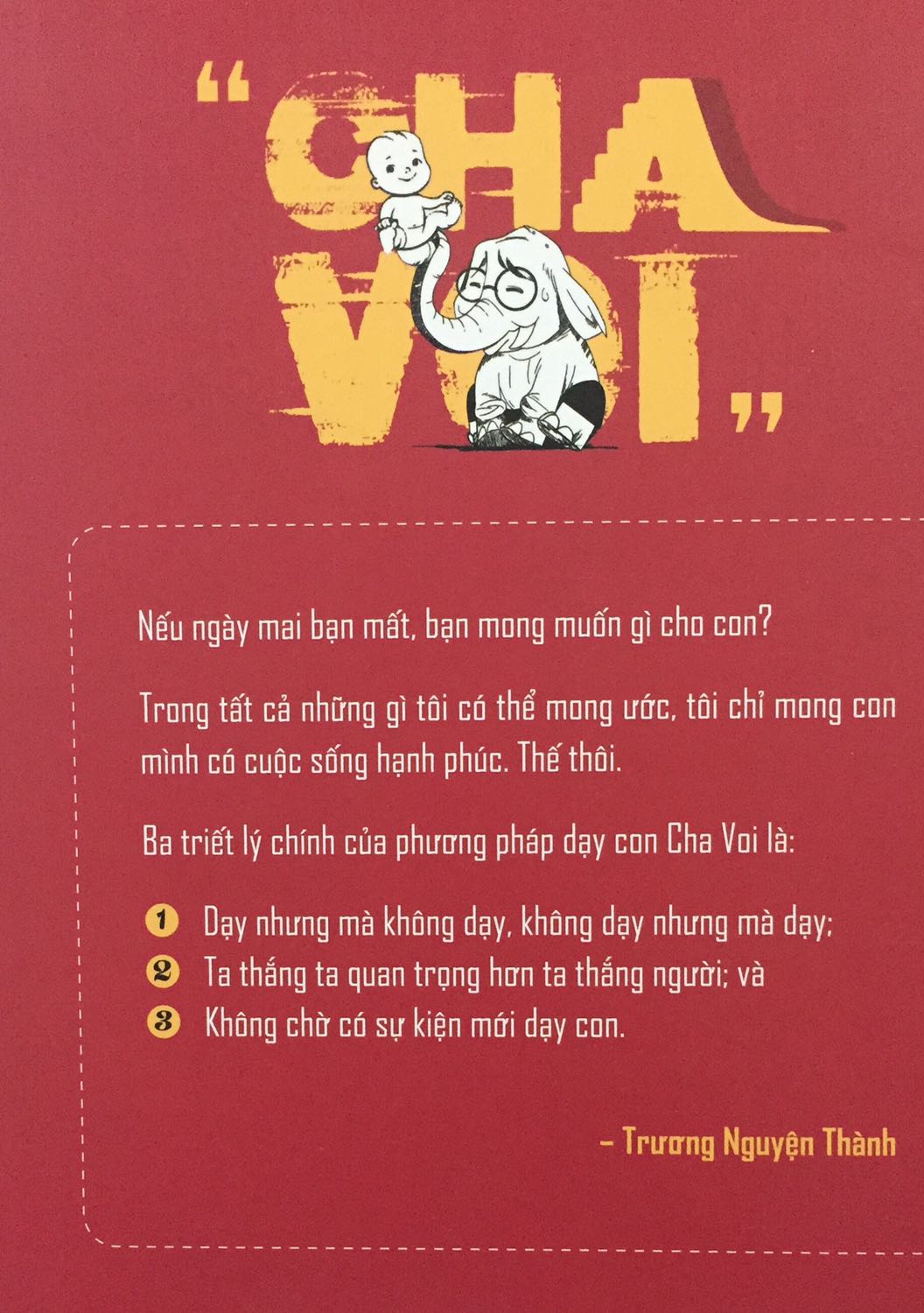 Trước khi mua tôi sn là để đọc rồi áp dụng cho con. NHƯNG sách này phù hợp cho cả bố mẹ và cả ai chưa lập gđ. 
... 
Có vài chỗ đang đọc mà cảm xúc chạy dọc sống lưng
>> RẤT ĐÁNG ĐỌC