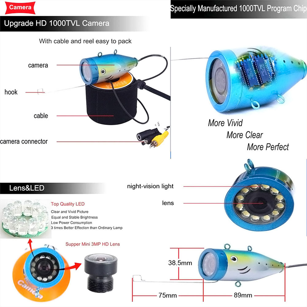 Fishing Camera Fish Finder Durable 15M 4500mA LED Fishing Accessories