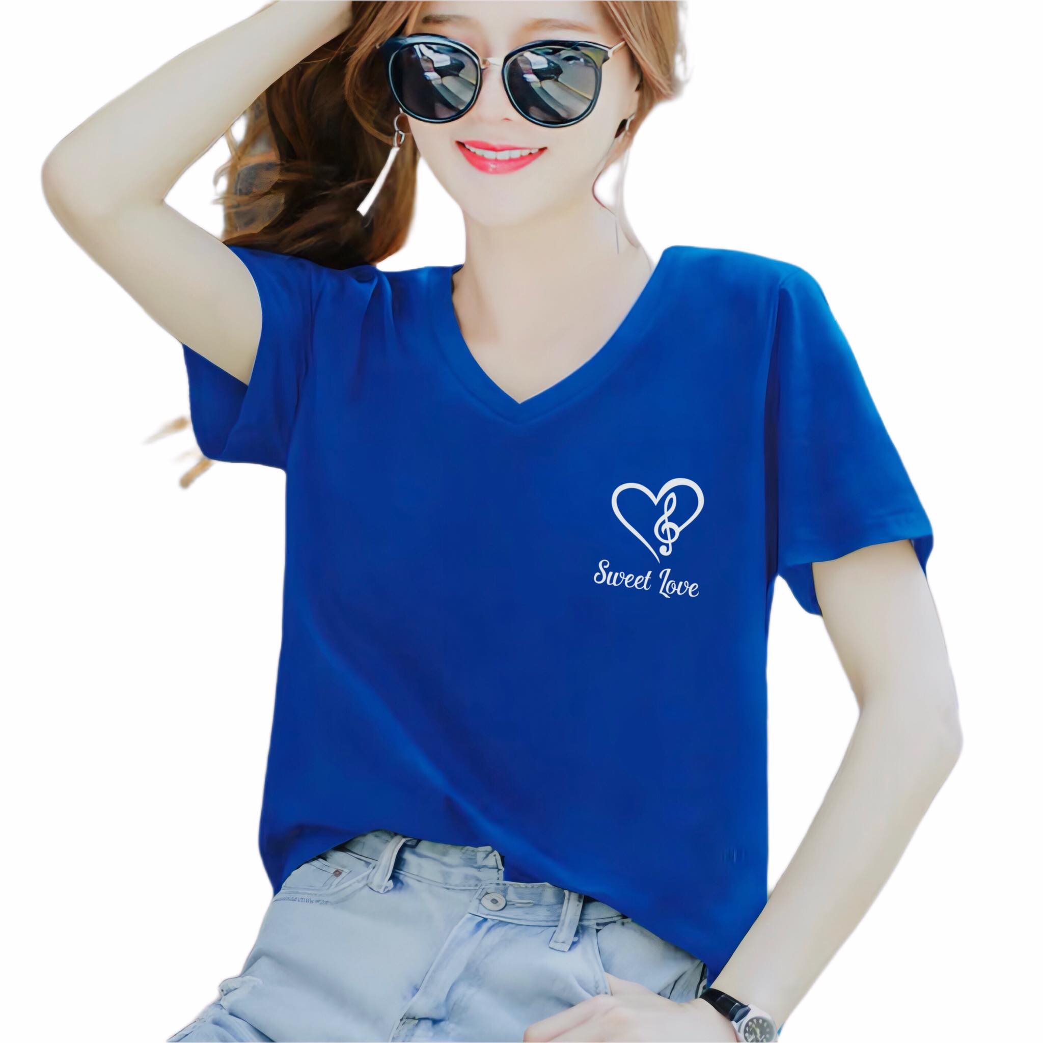 Áo thun nữ MXM cổ tim form rộng in tim Sweet Love thun cotton 4 chiều từ 45-60kg ( ANU035 )