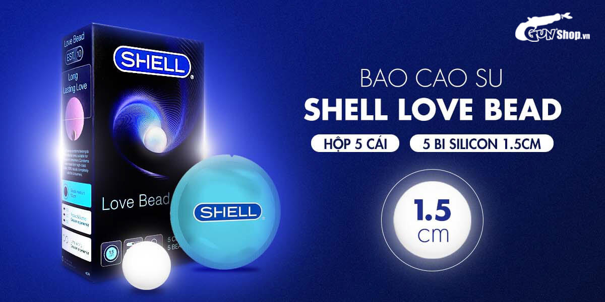[Hộp 5 cái] Bao cao su Shell Love Bead - Gân nổi, kéo dài thời gian, bi tăng 1.5cm 