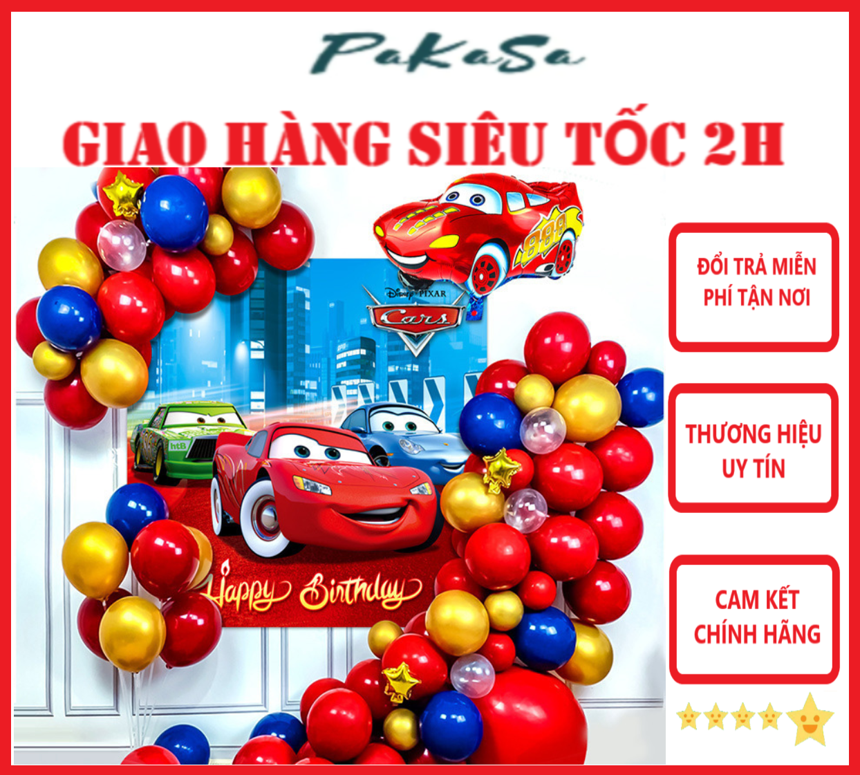 Sét Bong Bóng Trang Trí Sinh Nhật Nhiều Mẫu Tặng Kèm Ống Bơm Tay PaKaSa - Hàng Chính Hãng