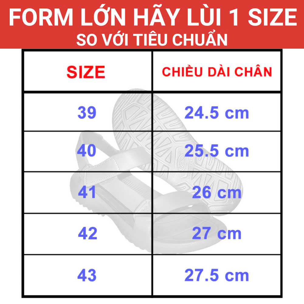 Bảng quy đổi size giày Sandal EVA