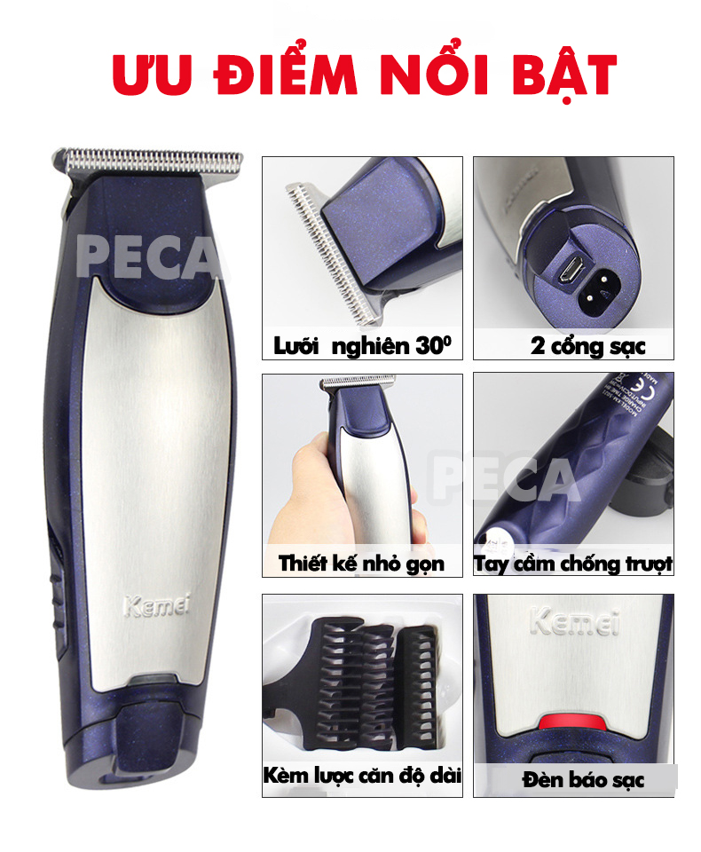 Tông đơ chấn viền cắt tóc, cạo trọc, cạo râu fade tóc, khắc tóc đi viền nét Kemei KM-5021 chuyên dụng cho salon, tiệm tóc, cá nhân đi kèm với máy có bộ cữ lược căn độ dài chuyên dụng Tặng kèm bộ 2 kẹp cá sấu chia tóc ( màu ngẫu nhiên )